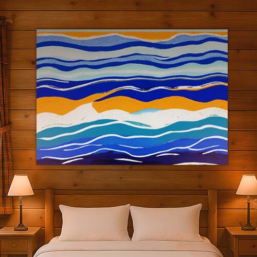 海 波 抽象画 風景 アート タペストリー 横長 インテリア グッズ 大判 大型 布製 壁飾り 巨大 壁掛け 大きい 撮影背景 長方形 特大 青 紺 白