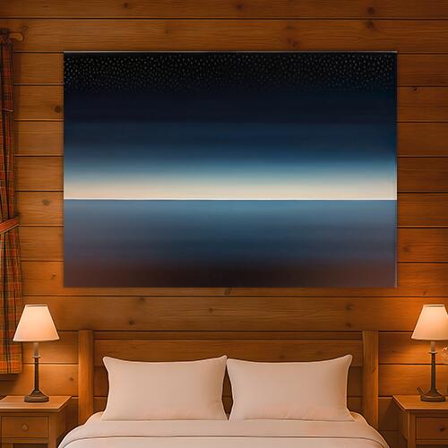 夜空 海 抽象画 静寂 ミニマルアート タペストリー 横長 インテリア グッズ 大判 大型 布製 壁飾り 巨大 壁掛け 大きい 撮影背景 長方形 特大 紺 青 白