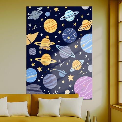宇宙 惑星 星 スペース 天体 タペストリー インテリア 縦型 縦長 大判 大型 布製 壁飾り 巨大 壁掛け 大きい 撮影背景 特大 紺 黄色 オレンジ