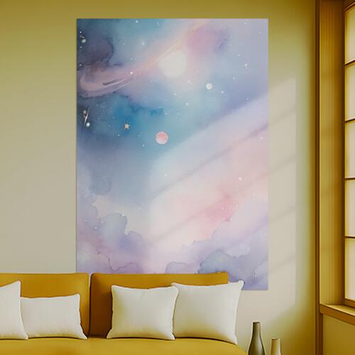宇宙 星 惑星 水彩 ファンタジー タペストリー インテリア 縦型 縦長 大判 大型 布製 壁飾り 巨大 壁掛け 大きい 撮影背景 特大 青 ピンク 紫