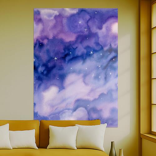 夜空 星 水彩 抽象画 ファンタジー タペストリー 宇宙 インテリア 縦型 縦長 大判 大型 布製 壁飾り 巨大 壁掛け 大きい 撮影背景 特大 紫 青 白