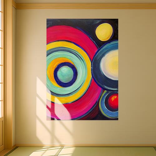 抽象画 円 アート モダン ポップ タペストリー 宇宙 インテリア 縦型 縦長 大判 大型 布製 壁飾り 巨大 壁掛け 大きい 撮影背景 特大 赤 ピンク 黄色