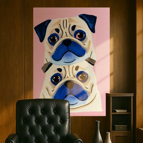 パグ 犬 動物 ペット イラスト タペストリー 犬柄 インテリア 大判 大型 布製 壁飾り 巨大 壁掛け 大きい 撮影背景 特大 白 青 黒