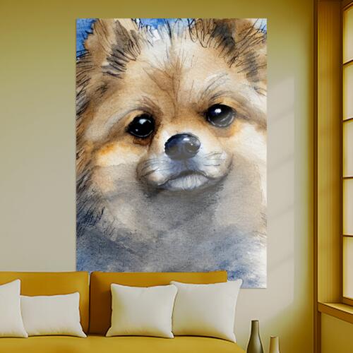 犬 ポメラニアン 動物 ペット 水彩画 タペストリー 犬柄 インテリア 大判 大型 布製 壁飾り 巨大 壁掛け 大きい 撮影背景 特大 ベージュ 茶色 黒
