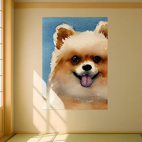 犬 ポメラニアン 動物 ペット 水彩画 タペストリー 犬柄 インテリア 大判 大型 布製 壁飾り 巨大 壁掛け 大きい 撮影背景 特大 青 白 ベージュ