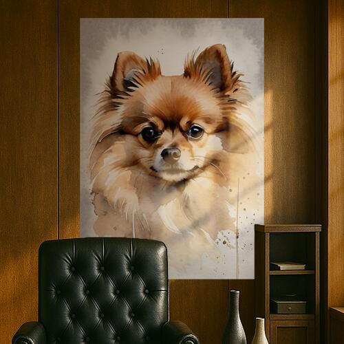 犬 ポメラニアン 動物 ペット 水彩画 タペストリー 犬柄 インテリア 大判 大型 布製 壁飾り 巨大 壁掛け 大きい 撮影背景 特大 ベージュ グレー