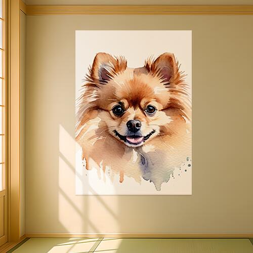 犬 ポメラニアン 動物 ペット 水彩画 タペストリー 犬柄 インテリア 大判 大型 布製 壁飾り 巨大 壁掛け 大きい 撮影背景 特大 オレンジ ベージュ 白