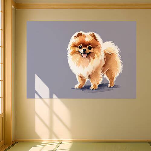 ポメラニアン 犬 ペット 動物 水彩画 タペストリー 犬柄 インテリア 大判 大型 布製 壁飾り 巨大 壁掛け 大きい 撮影背景 特大 オレンジ ベージュ 白