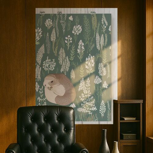 プレーリードッグ 花柄 壁掛け 絵画 動物 タペストリー 北欧 インテリア 大判 大型 布製 壁飾り 巨大 大きい 撮影背景 特大 緑 白 ベージュ
