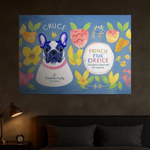 犬 花 果物 水彩画 イラスト タペストリー 北欧 インテリア 大判 大型 布製 壁飾り 巨大 壁掛け 大きい 撮影背景 特大 青 白 黄色
