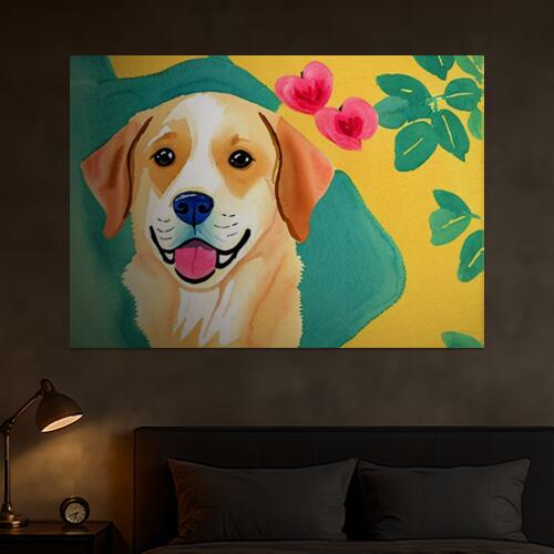 犬 ペット 動物 水彩画 アート タペストリー インテリア 大判 大型 布製 壁飾り 巨大 壁掛け 大きい 撮影背景 特大 黄色 ベージュ ピンク