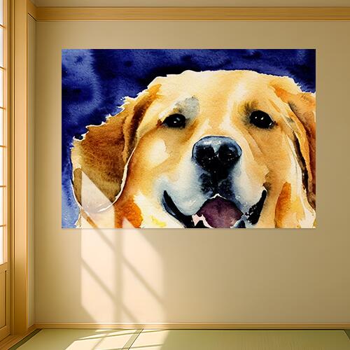 犬 ゴールデンレトリバー 水彩画 ペット 動物 タペストリー インテリア 大判 大型 布製 壁飾り 巨大 壁掛け 大きい 撮影背景 特大 黄色 ベージュ 黒