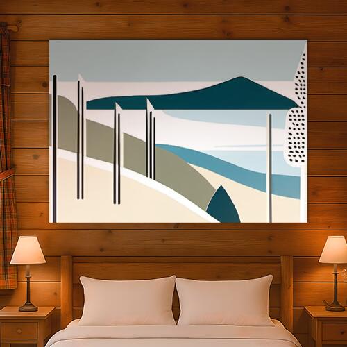 風景 山 海 抽象画 モダンアート タペストリー 北欧 インテリア 大判 大型 布製 壁飾り 巨大 壁掛け 大きい 撮影背景 特大 青 紺 ベージュ