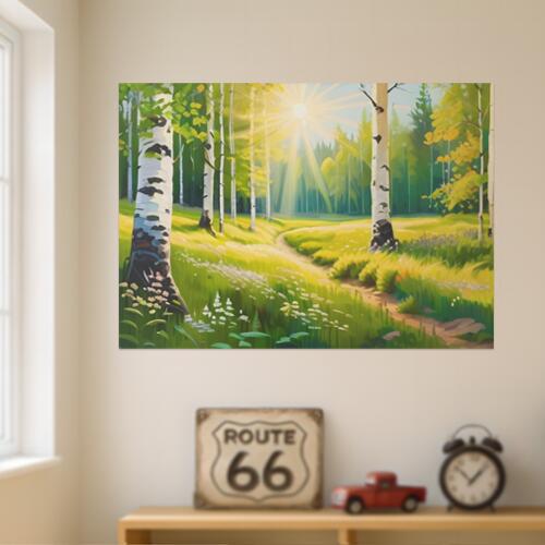 白樺 森 風景 自然 絵画 タペストリー 北欧 インテリア 大判 大型 布製 壁飾り 巨大 壁掛け 大きい 撮影背景 特大 緑 黄色 白