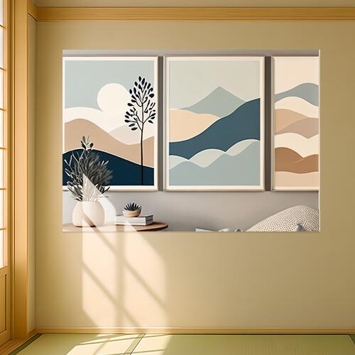 風景画 山 木 抽象 アート タペストリー 北欧 インテリア 大判 大型 布製 壁飾り 巨大 壁掛け 大きい 撮影背景 特大 青 ベージュ 白