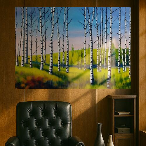 白樺 森 風景 自然 絵画 タペストリー サボテン 北欧 植物 インテリア 大判 大型 布製 壁飾り 巨大 壁掛け 大きい 撮影背景 特大 青 白 黄色
