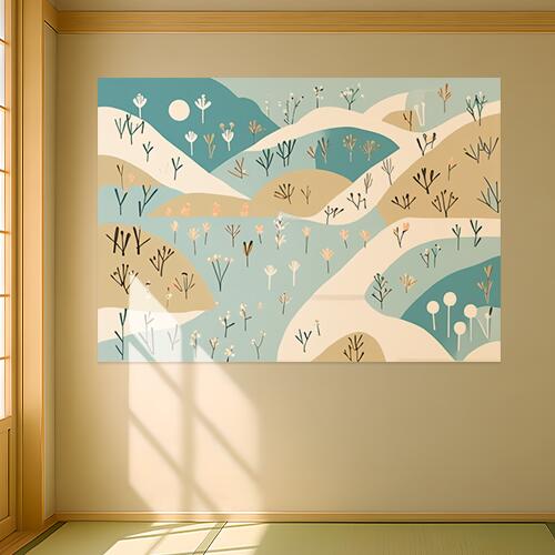 風景 山 植物 自然 イラスト タペストリー 北欧 インテリア 大判 大型 布製 壁飾り 巨大 壁掛け 大きい 撮影背景 特大 青 ベージュ 白