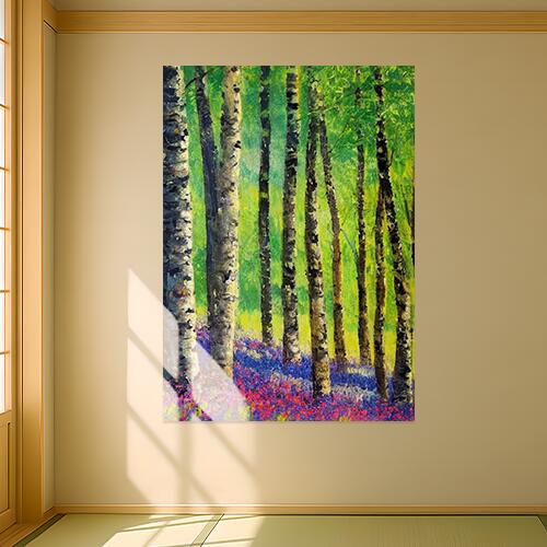 白樺 森 花 風景 自然 タペストリー 北欧 インテリア 大判 大型 布製 壁飾り 巨大 壁掛け 大きい 撮影背景 特大 緑 青 ピンク