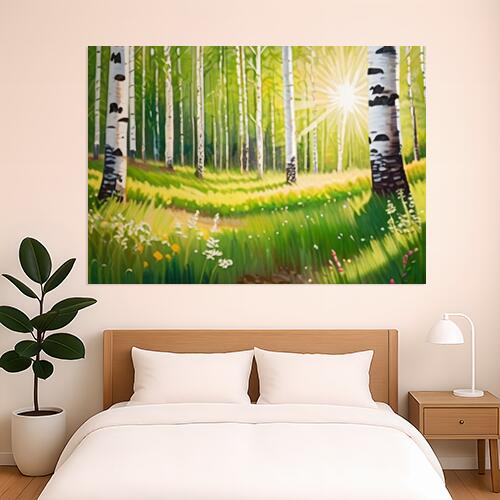 白樺 森林 風景 自然 絵画 タペストリー 北欧 インテリア 大判 大型 布製 壁飾り 巨大 壁掛け 大きい 撮影背景 特大 白 緑 黄色 6,000円