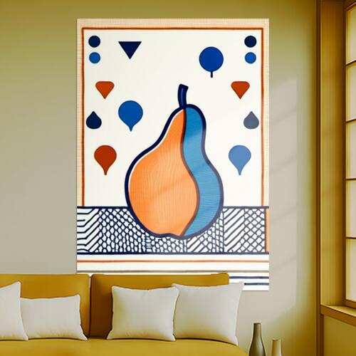 洋梨 ポップアート 果物 静物画 モダン タペストリー 大判 シンプル おしゃれ 北欧 大きい インテリア 大型 布製 壁飾り 巨大 壁掛け 撮影背景 特大 オレンジ 青 紺