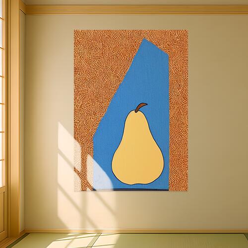 洋梨 果物 静物画 アート ポップアート タペストリー 大判 シンプル おしゃれ 北欧 大きい インテリア 大型 布製 壁飾り 巨大 壁掛け 撮影背景 特大 黄色 青 ベージュ
