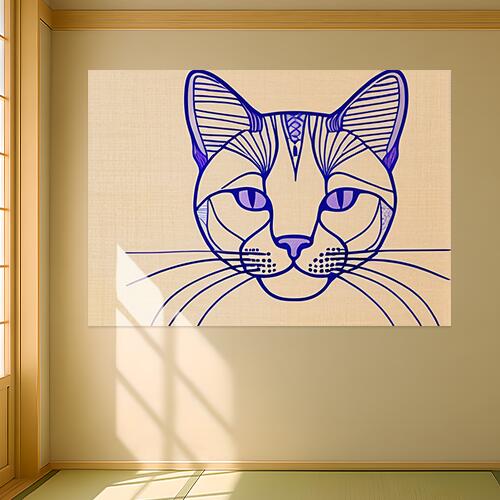 猫 ネコ 動物 アート イラスト タペストリー 大判 シンプル おしゃれ 北欧 大きい インテリア 大型 布製 壁飾り 巨大 壁掛け 撮影背景 特大 ベージュ 青 紺