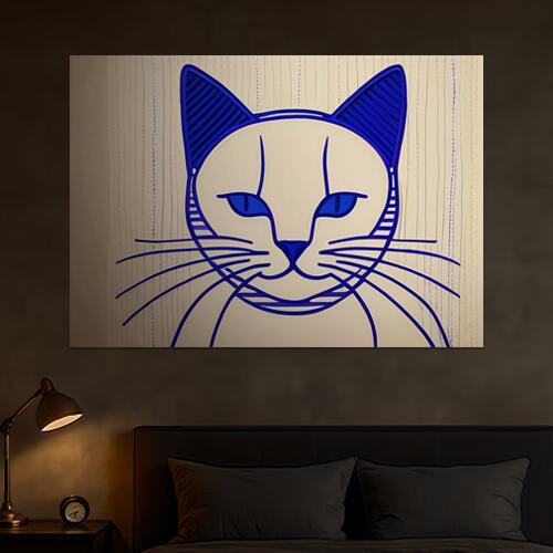 猫 ネコ 動物 アート ポップアート タペストリー 大判 シンプル おしゃれ 北欧 大きい インテリア 大型 布製 壁飾り 巨大 壁掛け 撮影背景 特大 青 白 ベージュ