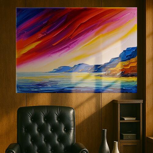 海 海岸 夕焼け 風景 絵画 タペストリー 大判 おしゃれ 大きい インテリア 大型 布製 壁飾り 巨大 壁掛け 撮影背景 特大 青 黄色 赤