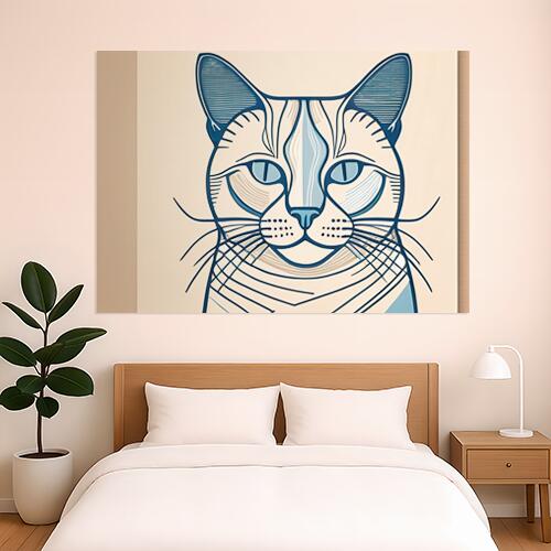 猫 動物 ペット アート イラスト タペストリー 北欧 秋 夏 大判 おしゃれ 大きい インテリア 大型 布製 壁飾り 巨大 壁掛け 撮影背景 特大 ベージュ 青 紺