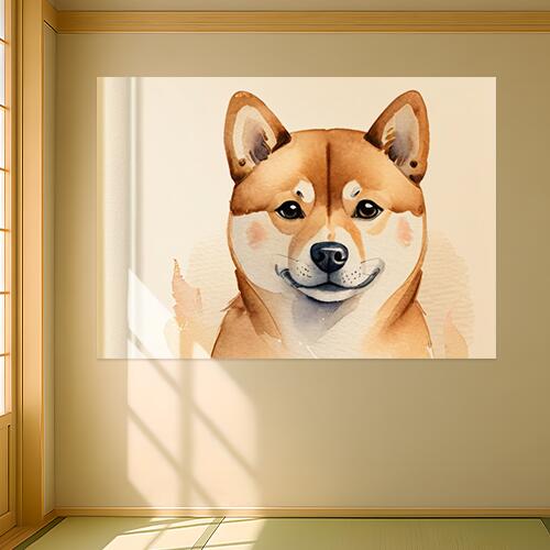 犬 柴犬 動物 ペット 水彩画 タペストリー 大判 おしゃれ 大きい インテリア 大型 布製 壁飾り 巨大 壁掛け 撮影背景 特大 ベージュ オレンジ 白