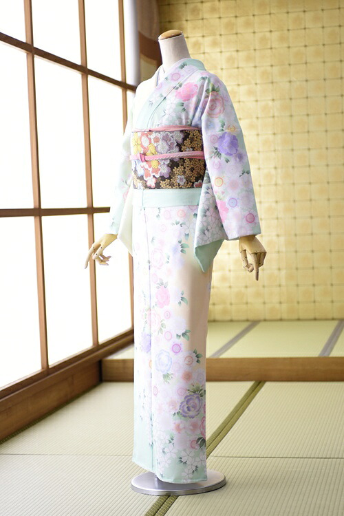 【レンタル】 訪問着 レンタル 三色ぼかし八重桜 mh1283 女性 袋帯 着物 クリームと若草色のぼかし 《身長》158cm～170m位 M/L トールサイズ フルセットレンタル 入学式 卒業式 母 着物 母親 結婚式 お宮参り 七五三 ママ 卒園式 人気 おすすめ