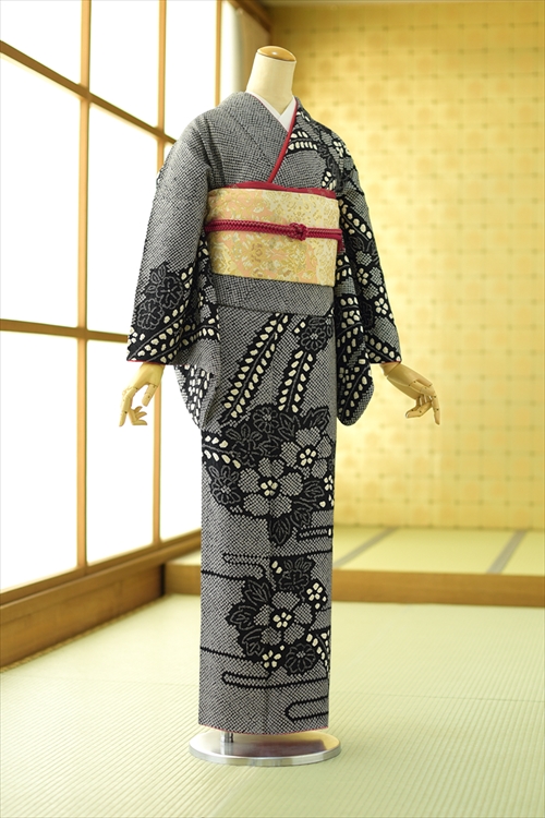 訪問着　フルセット　雪輪　鹿の子絞り　落ち着いた上品さ　地紋　着物　I2 訪問着 フルセット 雪輪 鹿の子絞り 落ち着いた上品さ 地紋 着物 I2