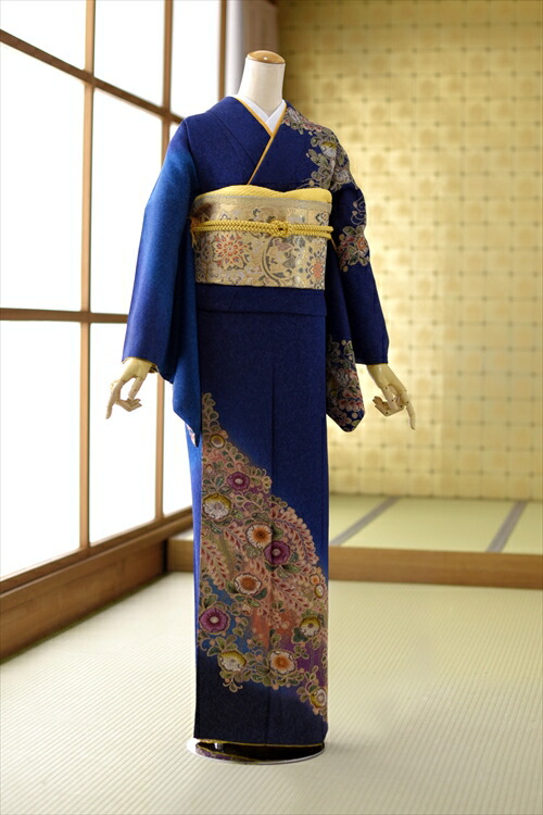 【レンタル】 訪問着 レンタル ラメ鉄紺京の辻が花 mh1409 女性 袋帯 着物 紺地とモダンな辻が花模様 《身長》158cm～173cm位 M/L フルセット 結婚式 結納 入学式 卒業式 母 着物 母親 着物 入園式 卒園式 七五三 お宮参り 人気 おすすめ
