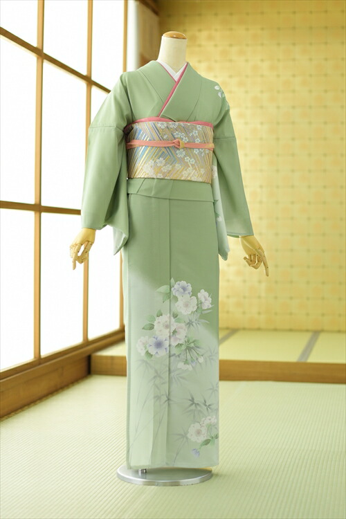 夏用 単衣 単 訪問着レンタル mh1337 着物レンタル 付下げ フルセット 結婚式 お宮参り kimono 夏 ６月 ７月 ８月 ９月 付け下げ 涼しい ママ houmongi 往復送料無料｜FrouFrou
