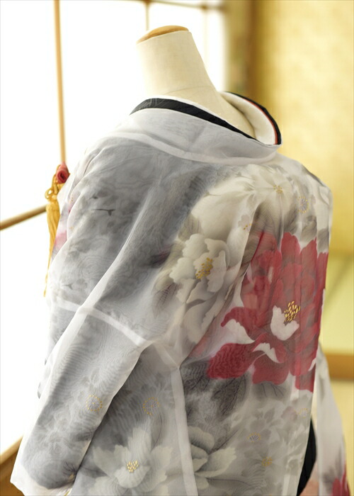 レンタル結婚式花嫁和装花嫁和装着物色打掛レンタルフルセットレンタル花嫁衣裳結婚式オーガンジー打掛かしいしょう Froufrouうす衣フルフル花嫁 衣裳着物レンタル色打掛レンタル貸衣装墨絵ぼたんオーガンジー打掛着物 身長 150cm 160cm位 Pt