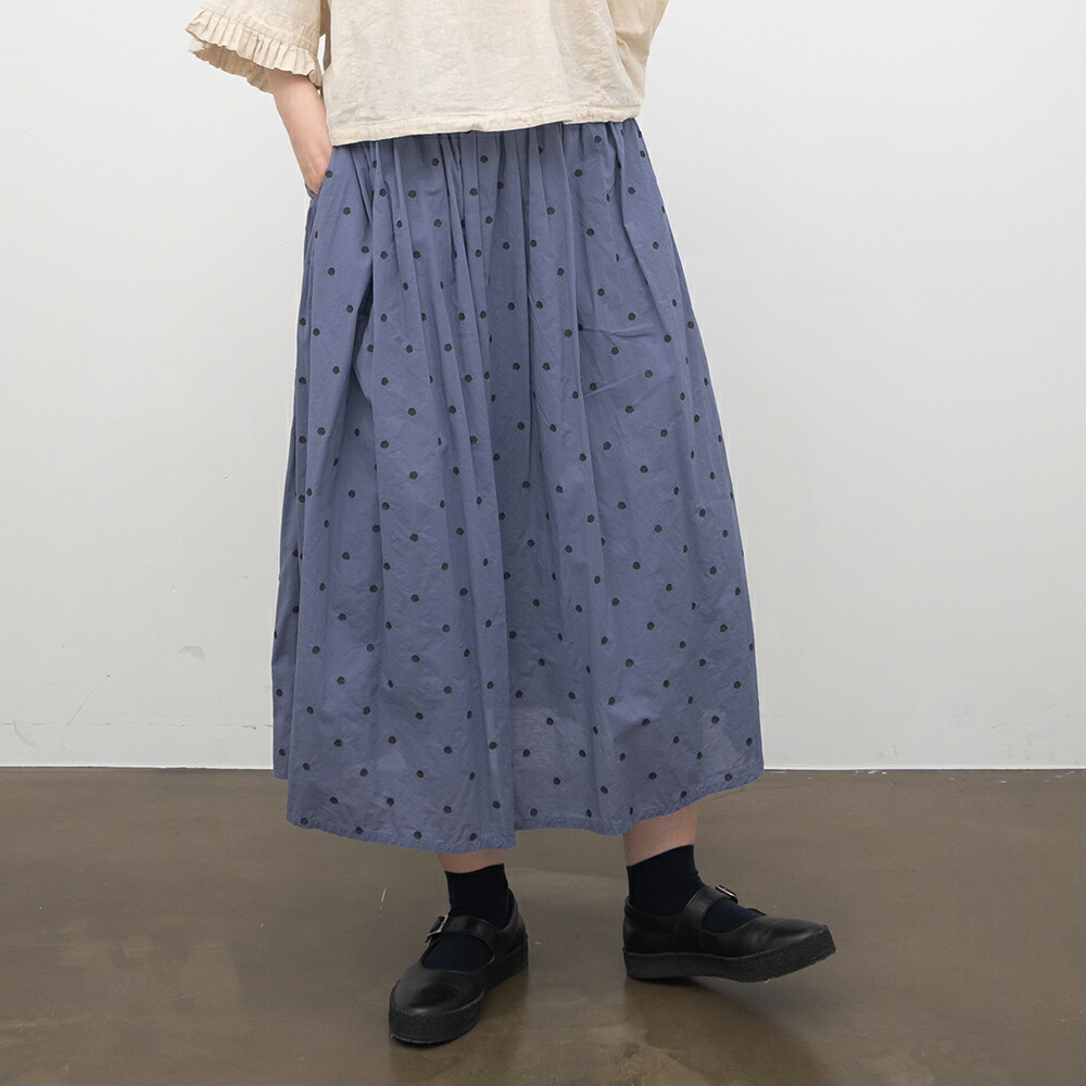 【SALE40%off】[公式ストア] SUN VALLEY サンバレー / 製品染め コットン ローン 総柄刺繍 ドット ギャザースカート