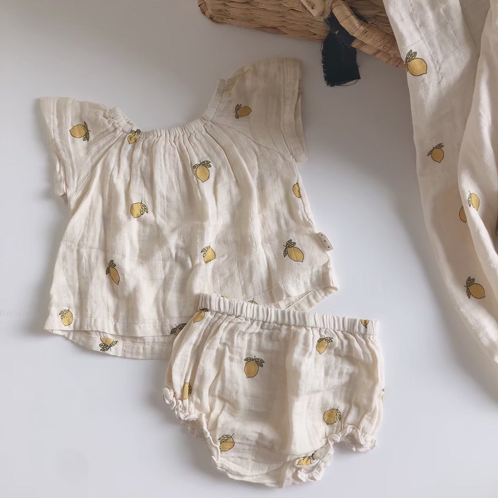楽天市場 ベビーパジャマ ガーゼパジャマ 檸檬柄 レモン柄 海外子供服 F Sourire