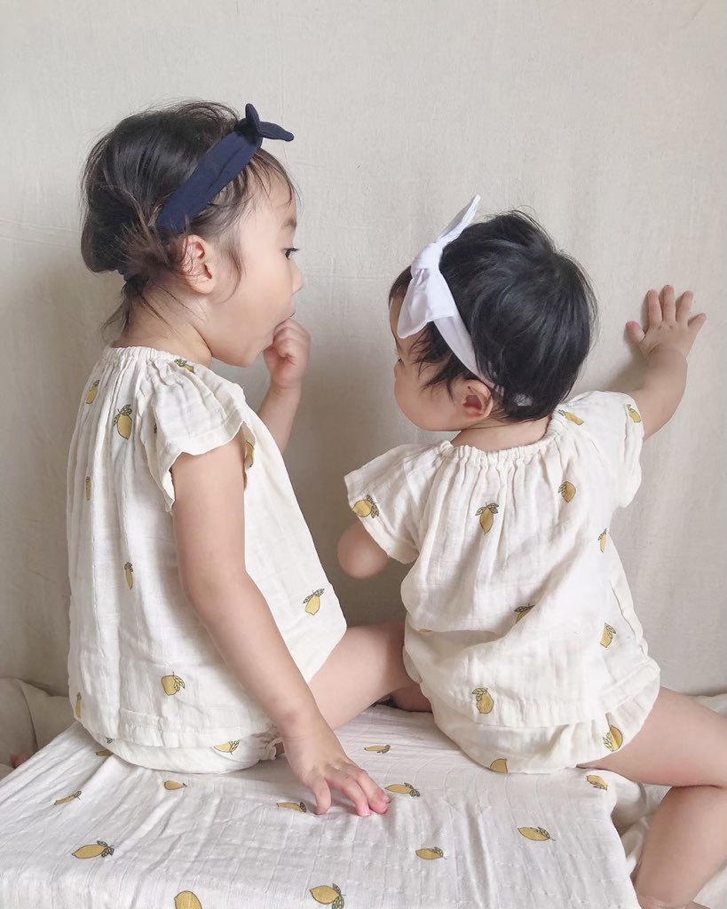 楽天市場 ベビーパジャマ ガーゼパジャマ 檸檬柄 レモン柄 海外子供服 F Sourire