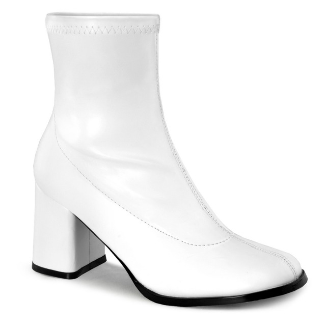 PLEASER【取り寄せ】プリーザー・ゴーゴーショートブーツ/品番：GOGO-150/GOGO150/7cmヒール/チャンキーヒール/ダンス/パーティー/コスプレ/衣装/アニメコス/撮影会/小さいサイズ/大きいサイズ/レディース/ゴーゴブーツ/レザーブーツ/フェイクレザーホワイト/合皮白