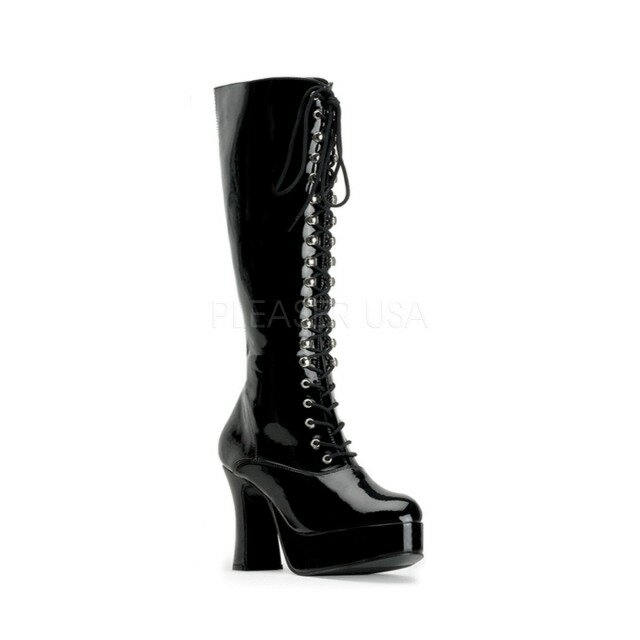 PLEASER【取り寄せ】プリーザー・エキゾチカ厚底エナメルロングブーツ/品番:EXOTICA-2020/EXO2020/10cmヒール/厚底靴/ダンス/ゴーゴーブーツ/GOGOダンサー/コスプレ/衣装/キングサイズ/エナメルブラック/黒|KONI KONI