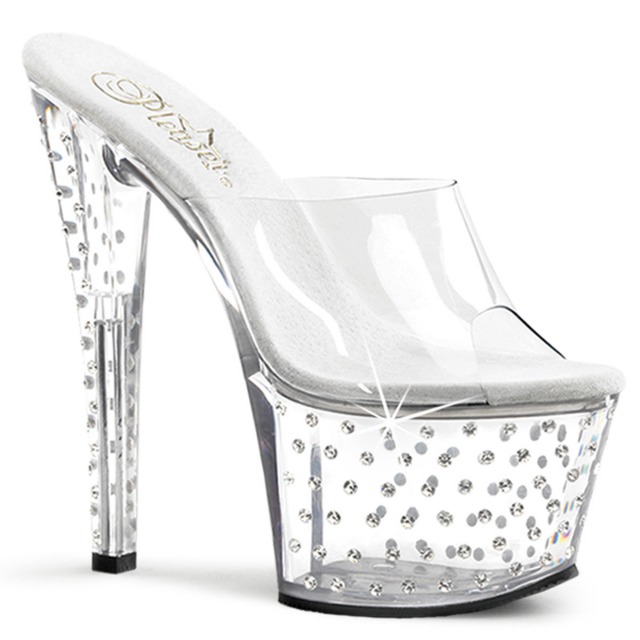 PLEASER【取り寄せ】プリーザー・ラインストーン厚底クリアミュール/品番：STARDUST-701/STDUS701/17cmヒール/ダンスシューズ/ダンス/衣装/ポールダンス/キャバ嬢/ハイヒール/ピンヒール/レディース/靴/小さいサイズ/透明靴/クリアサンダル/ミュールサンダル/クリア/透明