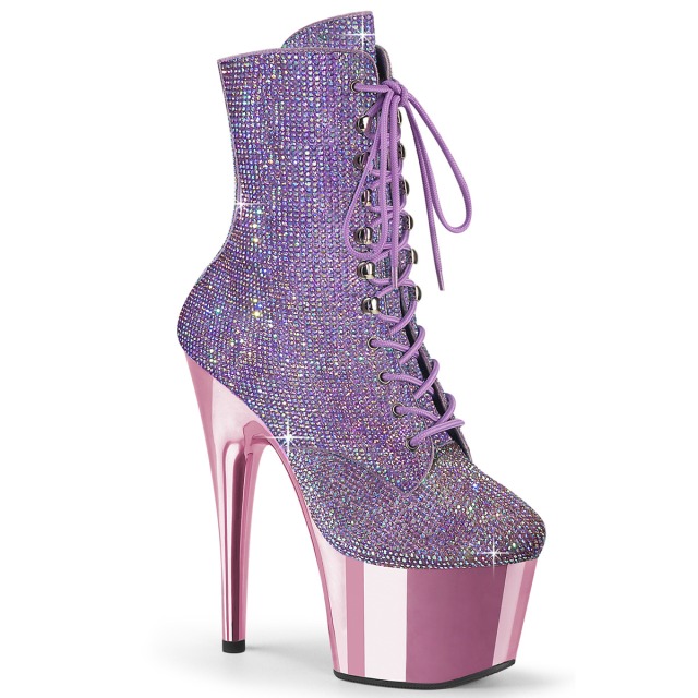 PLEASER【取り寄せ】プリーザー・レースアップラインストーン厚底ショートブーツ/品番：ADORE-1020CHRS/ADO1020CHRS/17cmヒール/小さいサイズ/大きいサイズ/レディース/衣装/コスプレ/パーティー/ドレス/ピンヒール/ポールダンス/ダンス/バーレスク/ラベンダー/淡紫