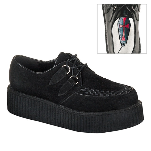 DEMONIA【取り寄せ】デニア・厚底ラバーソール/品番：CREEPER-402S/CRE402S/5cmヒール/ゴシック/ゴスロリ/原宿系/フェティッシュ/厚底靴/厚底シューズ/靴/大きいサイズ/パンク/ロック/ユニセックス/男女兼用/レディース/メンズ/本革スゥエードブラック/黒