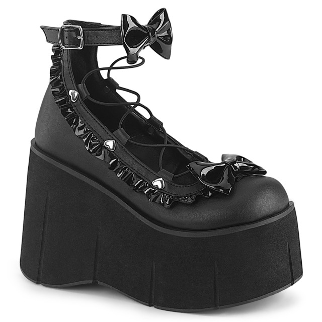 DEMONIA【取り寄せ】デモニア・クリスクロス厚底ローファーパンプス/品番：KERA-18/KERA18/11cmソール/厚底靴/厚底シューズ/厚底ブーツ/ゴスロリ/シューズ/ゴシック/パンク/原宿系/レディース/リボン/レースアップデザイン/アンクルベルト/ビーガンレザーブラック/合皮黒｜KONI KONI