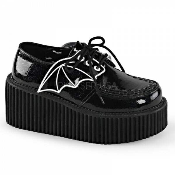 DEMONIA【取り寄せ】デモニア・バッドウィング厚底ラバーソール/品番：CREEPER-205/CRE205/7cmヒール/ゴシック/原宿系/フェティッシュ/厚底靴/厚底シューズ/靴/小さいサイズ/大きいサイズ/衣装/ライブ/バンギャ/パンク/ロック/エンジェル/天使/ダーク/エナメルブラック/黒画像