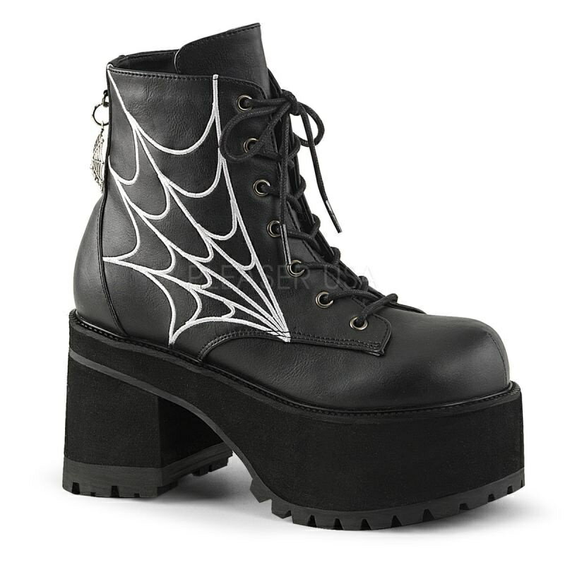DEMONIA【取り寄せ】デモニア・レンジャースパイダー厚底ショートブーツ/品番：RANGER-105/RAN105/9cmソール/ゴシック/原宿系/フェティッシュ/厚底靴/厚底シューズ/レディース/厚底ブーツ/ゴスロリ/コスプレ/ライブ/イベント/大きいサイズ/靴/フェイクレザーブラック/合皮黒
