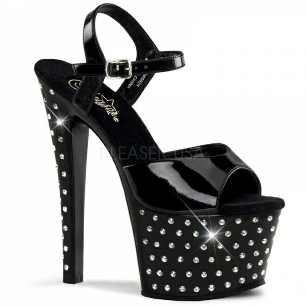 PLEASER【取り寄せ】プリーザー・スターダスト厚底ラインストーンサンダル/品番:STARDUST-709/STDUS709/17cmヒール/小さい/大きい/アンクルストラップサンダル/ドレスサンダル/21/22/23/24/25/26/27/cm/レディース/ドレスキャバ嬢/ダンス/イベント/エナメルブラック/黒
