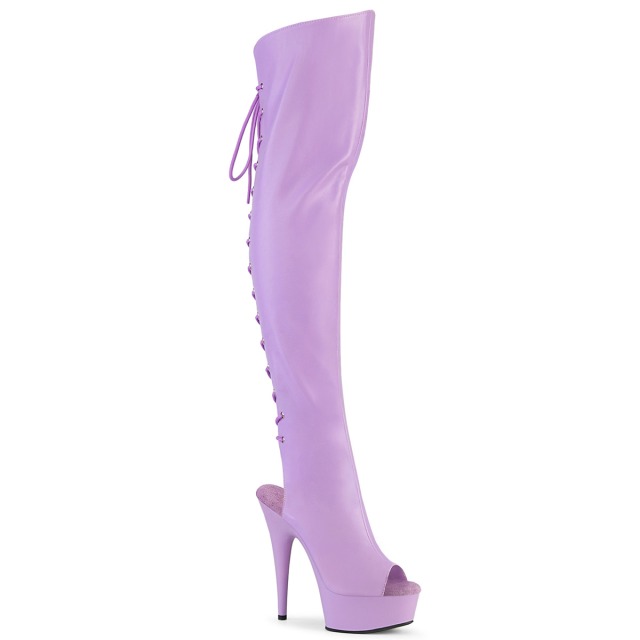 PLEASER【取り寄せ】プリーザー・バックレースアップ厚底ニーハイブーツ/品番:DELIGHT-3019/DEL3019/15cmヒール/衣装/コスプレ/ロングブーツ/ブーツサンダル/オープントゥ/ポールダンス/編み上げブーツ/レディース/レザーブーツ/フェイクレザー/合皮/ラベンダー/薄紫 15,243円