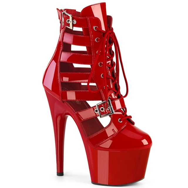 PLEASER【取り寄せ】プリーザー・ストラッピーケージ厚底ブーツ/品番：ADORE-1013MST/ADO1013MST/17cmヒール/18cmヒール/ブーティ/サマーブーツ/ダンス/ピンヒール/ハイヒール/レディース/レースアップ/編み上げ/衣装/舞台/コスプレ/厚底ブーツ/エナメルレッド/赤