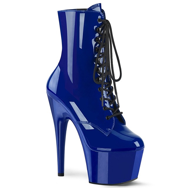 PLEASER【取り寄せ】プリーザー・レースアップ厚底ショートブーツ/品番:ADORE-1020/ADO1020/17cmヒール/小さいサイズ/大きいサイズ/レディース/ドレス/衣装/コスプレ/パーティー/ピンヒール/ポールダンス/ダンス/エナメルブーツ/エナメルロイヤルブルー/青色